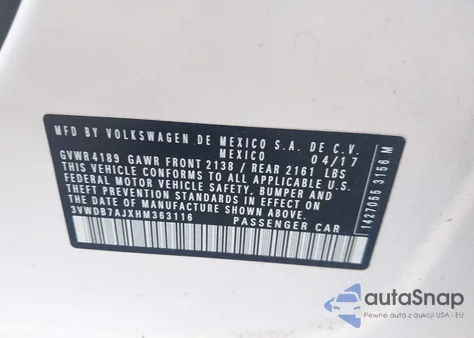 2017 Volkswagen Jetta Se из США, поврежденный, VIN 3VWDB7AJXHM363116